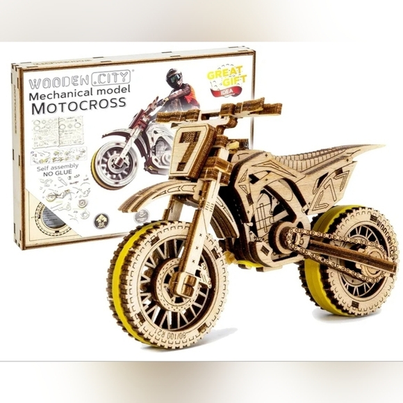 NIB Wooden City Mechanical 3D Model Motocross Kit - Picture 6 of 6